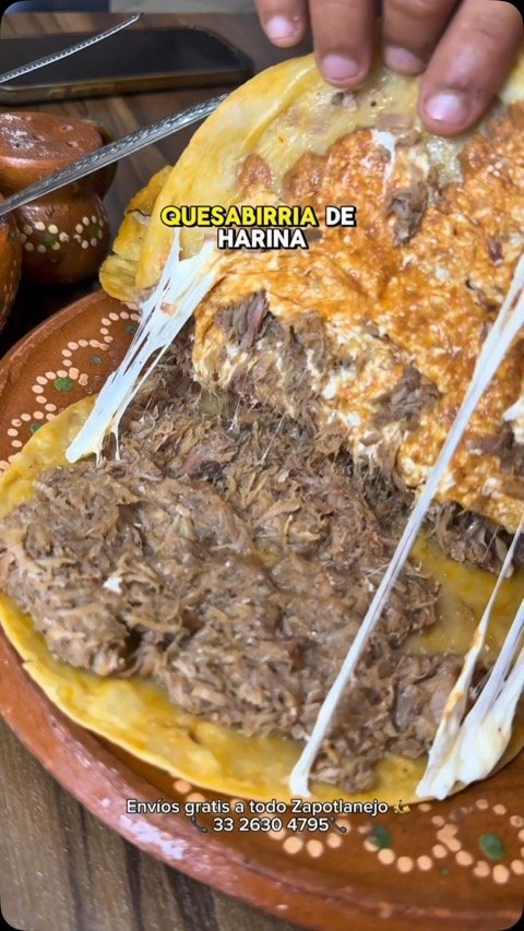 Quesabirria de harina con queso derretido
